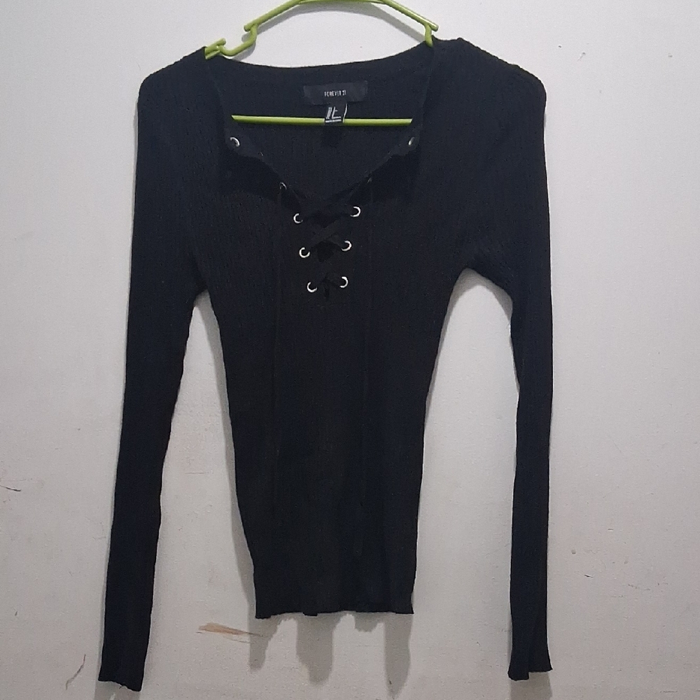 Forever 21 Black Lace-Up Top